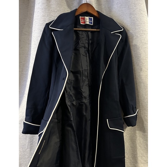 VTG Lilli Ann Knit Jacket Girls Size 16 Blue White Piping Button Up Mod Retro - Picture 2 of 8